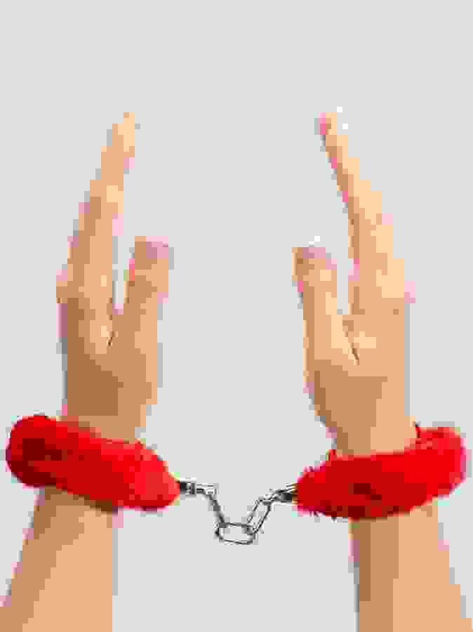 Lovehoney Red Furry Handcuffs, Red, hi-res